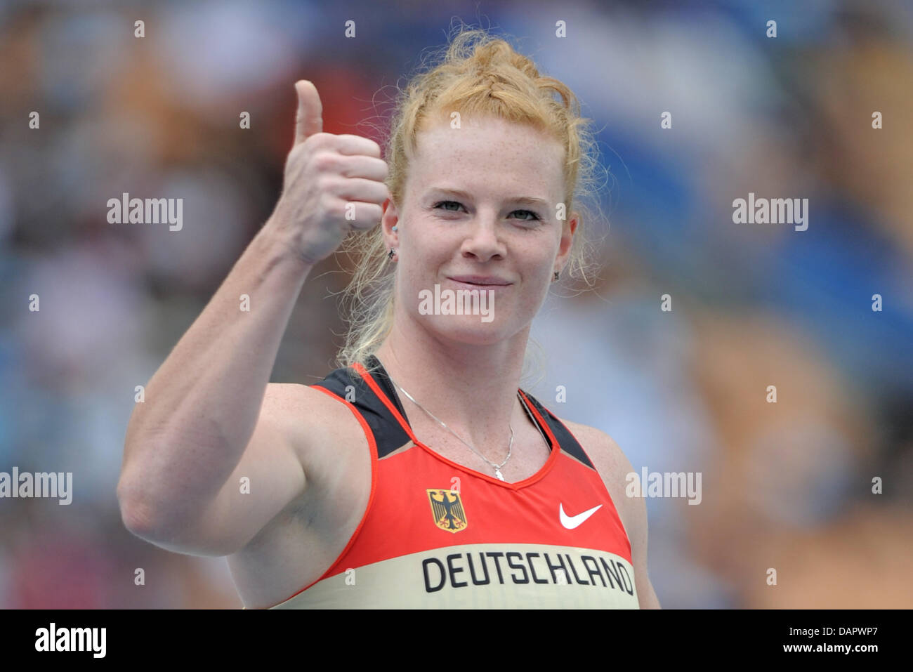 Betty Heidler of Germany react in the women's Hammer Throw