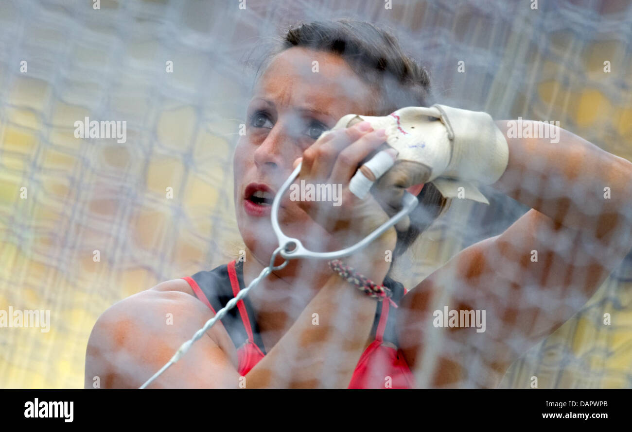 Kathrin Klaas of Germany competes in the women's Hammer Throw