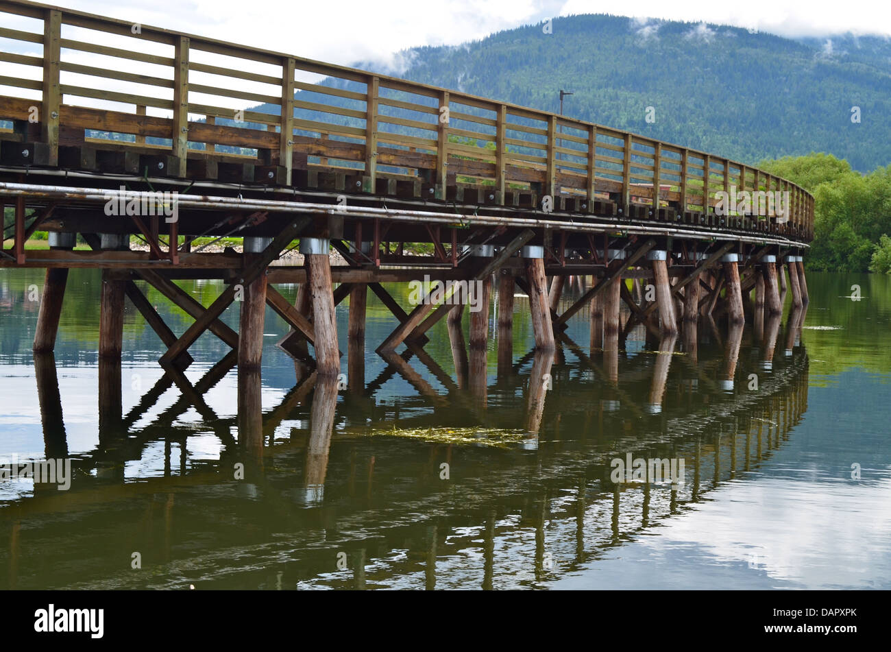 Longest wooden dock over fresh water in Canada.  Located in Sicamous British Columbia. Stock Photo