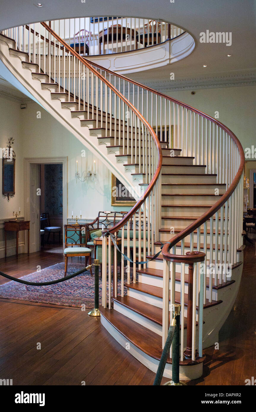 Spiral staircase at Winterthur Museum, the former home of Henry DuPont in Wilmington, Delaware. Stock Photo