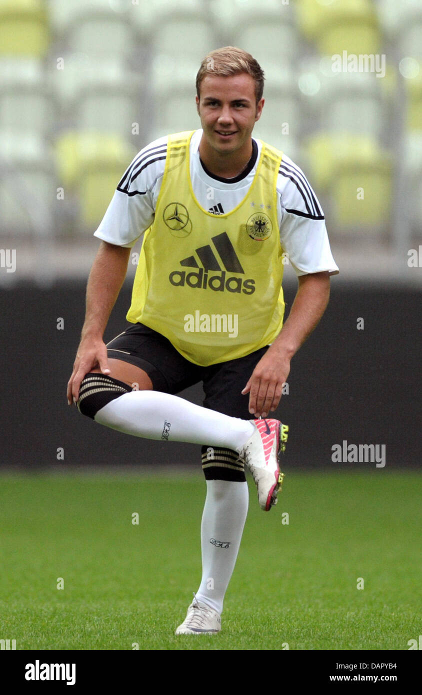 Germany's Mario Götze stretches during training session of the German ...
