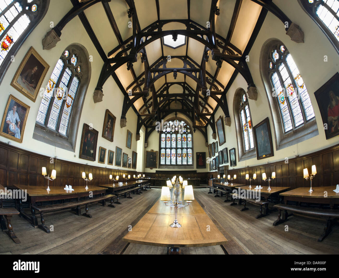The Great Hall of Wadham College, Oxford - fisheye view Stock Photo