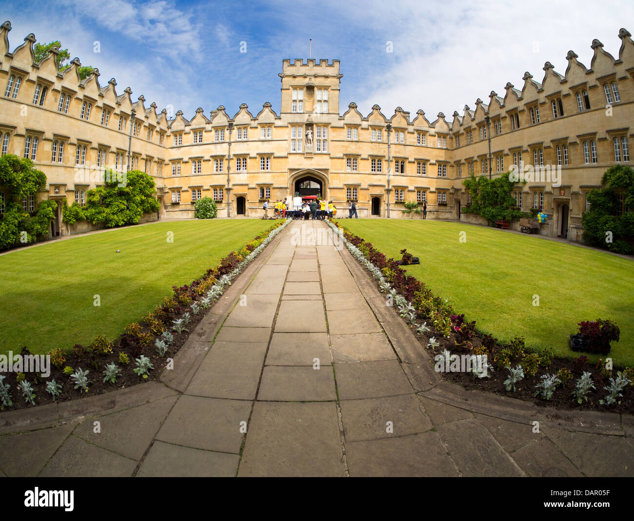 The Quadrangle of University Collge, Oxford - fisheye view Stock Photo
