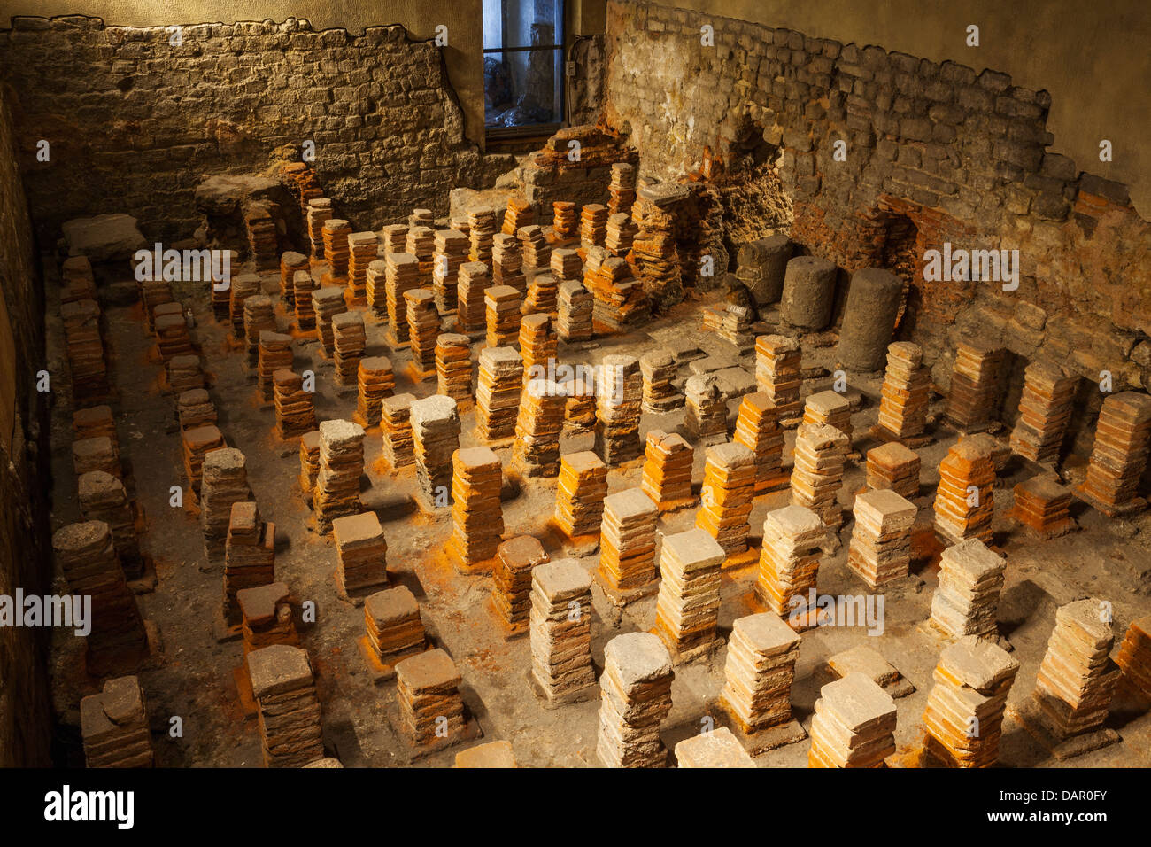 England, Somerset, Bath, Roman Baths, Hypocaust of Heated Room Stock