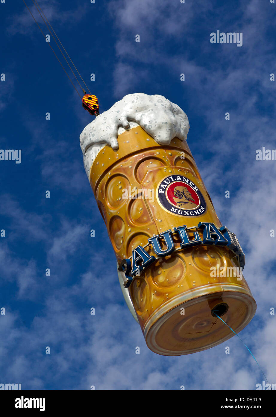 The wolrd's largest beer mug floats above the grounds of the