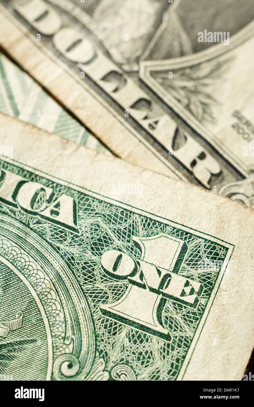 Close up of one dollar bill with shallow focus Stock Photo