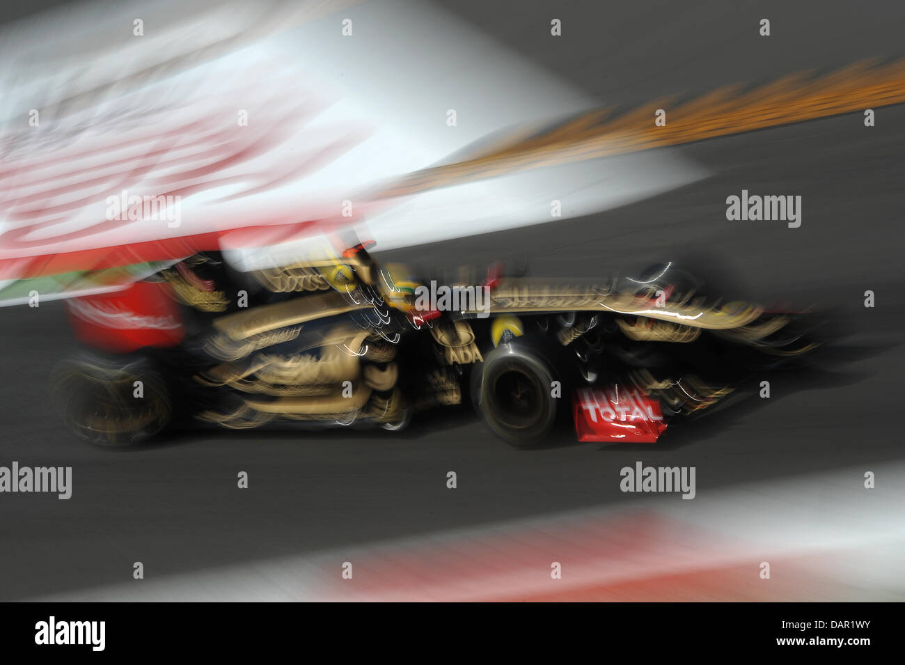 Brazilian Formula One driver Bruno Senna of Lotus Renault steers his