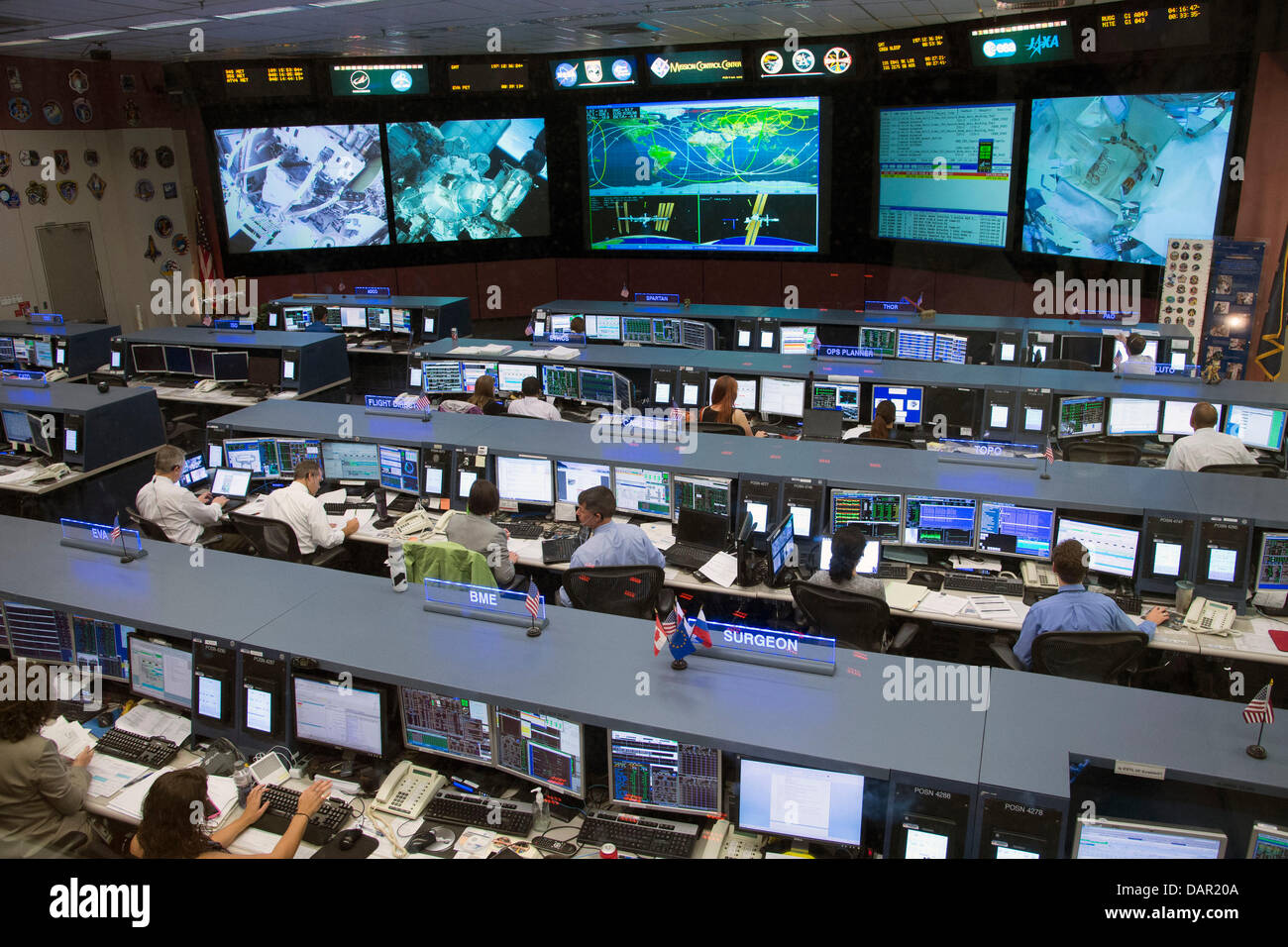 An overall view of the space station flight control room