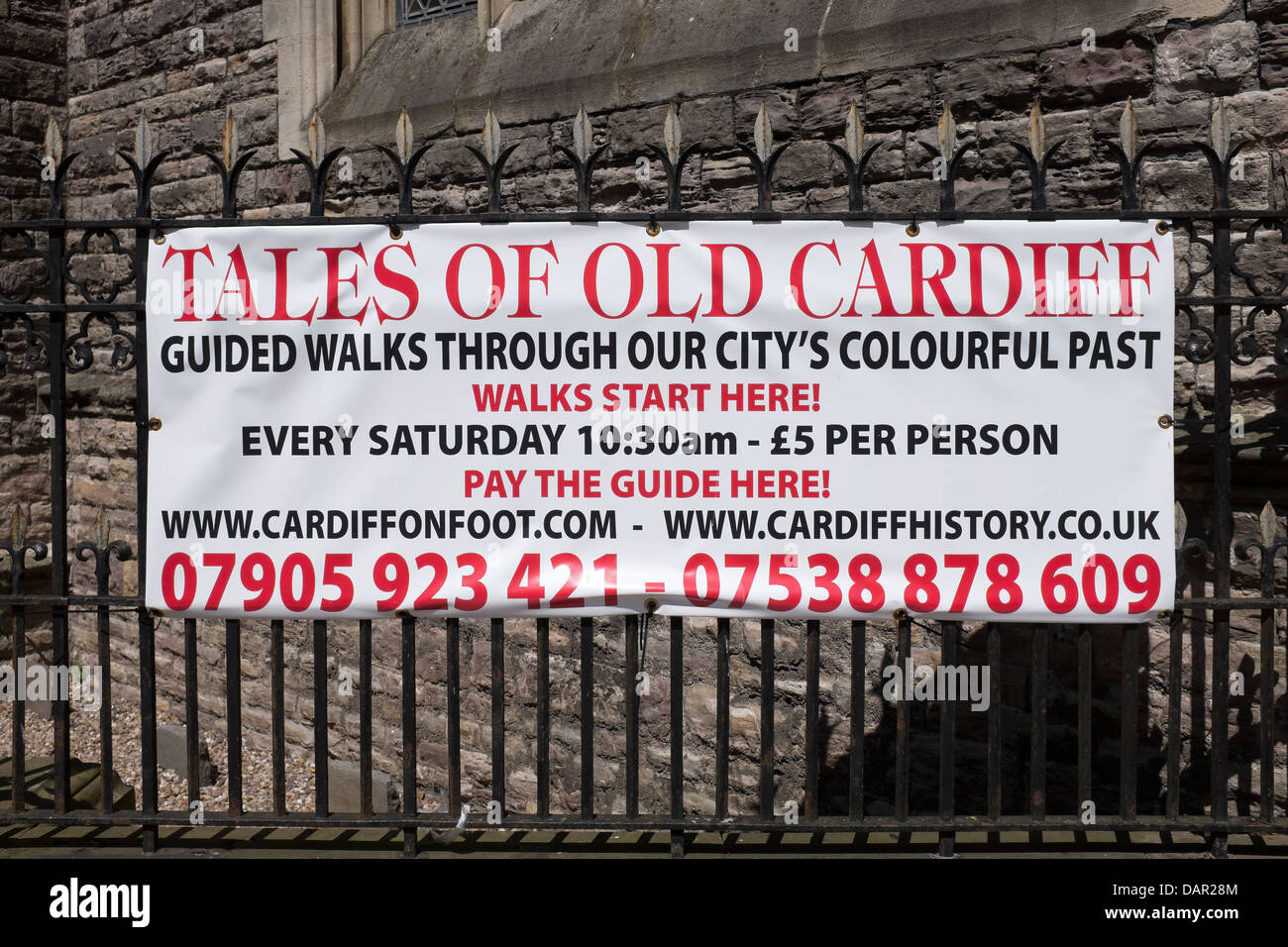 Banner advertising Tales of Old Cardiff City Walk Stock Photo