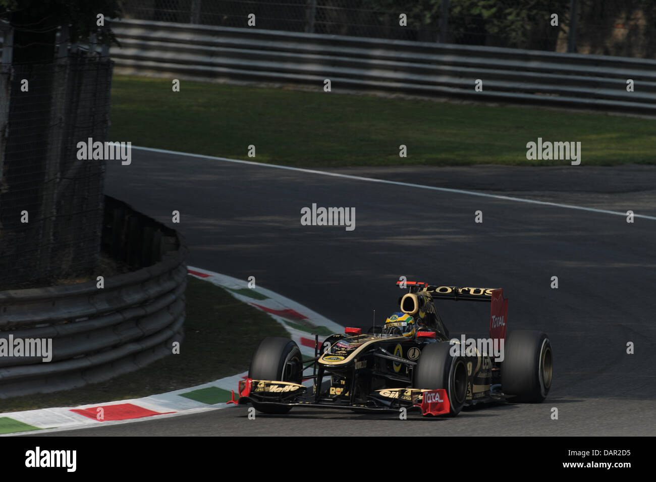 Brazilian Formula One driver Bruno Senna of Lotus Renault steers his