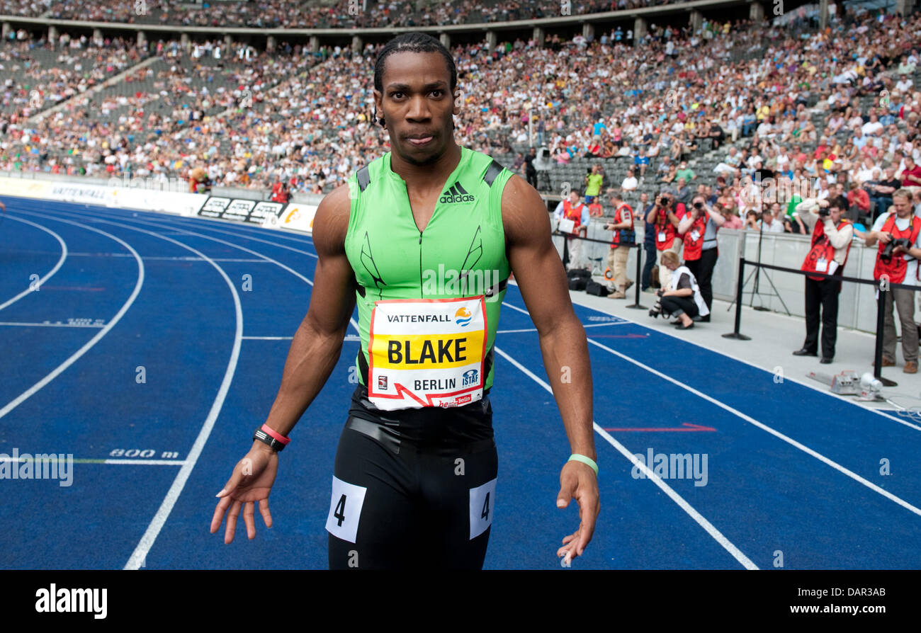 Yohan Blake from Jamaica wins the 100 Meter Race at the International  Stadium Festival ISTAF World Challenge in Berlin, Germany, 11 September  2011. Photo: BERND THISSEN Stock Photo - Alamy
