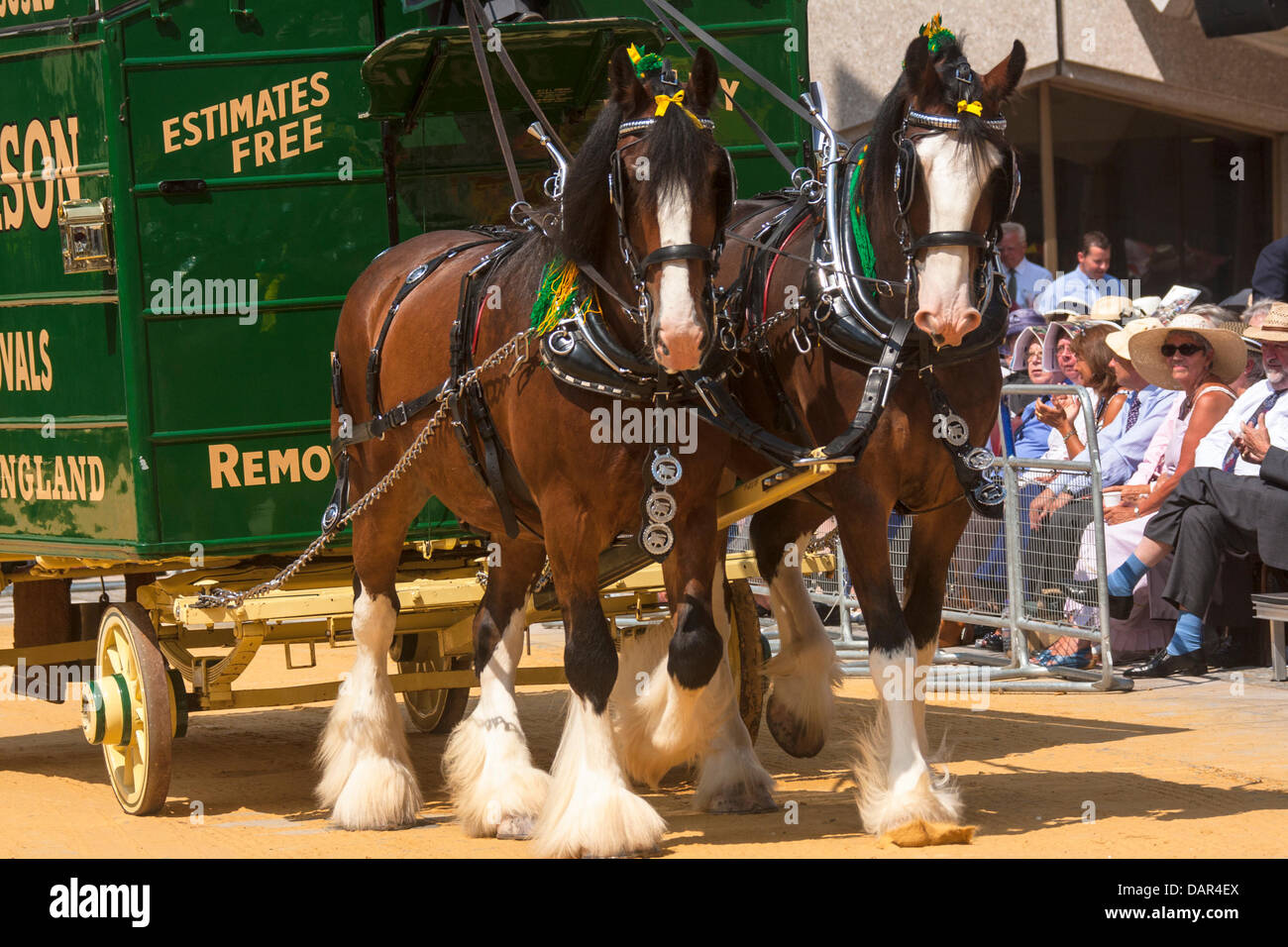 London, UK. 17th July, 2013. A horse drawn pantechnicon arrives at the Worshipful Company of Carmen annual Cart Marking Ceremony at Guildhall, London. Credit:  Paul Davey/Alamy Live News Stock Photo