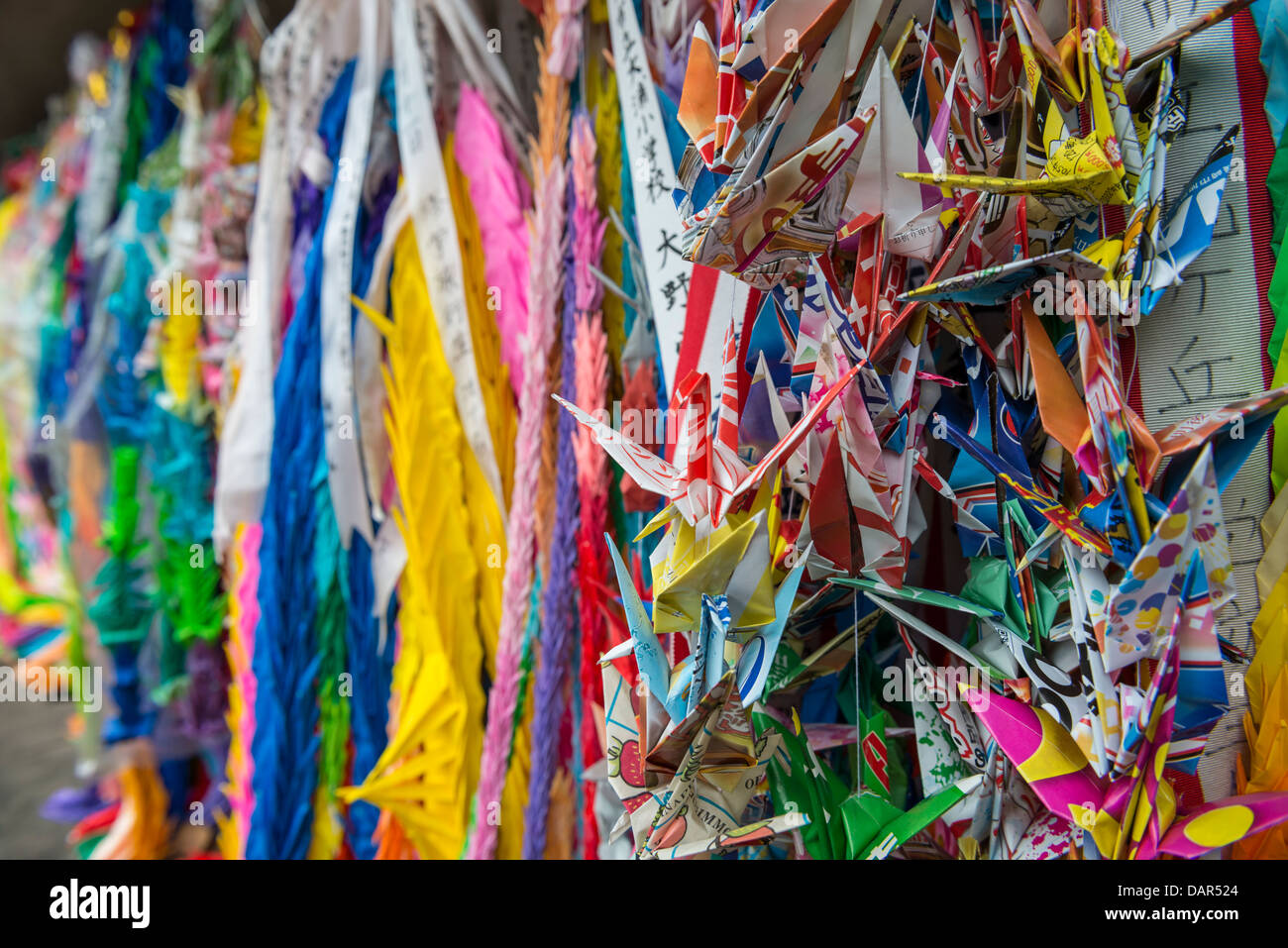 Origami Paper Cranes Tributes or Wishes near Ground Zero in Nagsaki