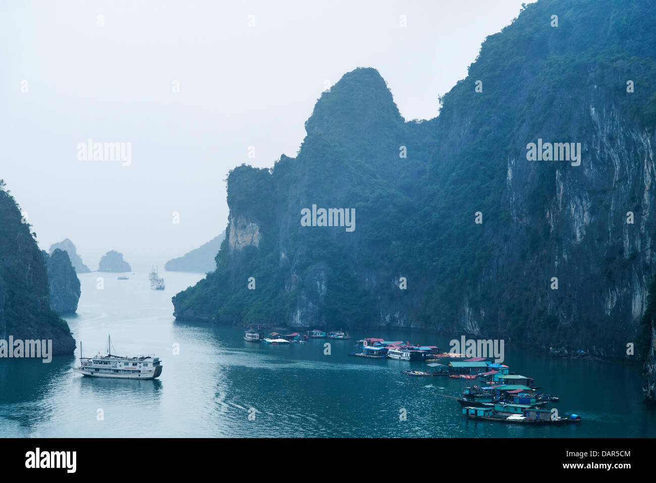 Ha Long Bay in Misty Day Stock Photo
