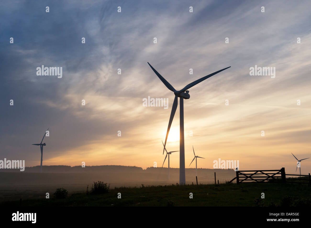 Wind Turbines at Green Rigg, nr Ridsdale, Northumberland, England Stock Photo