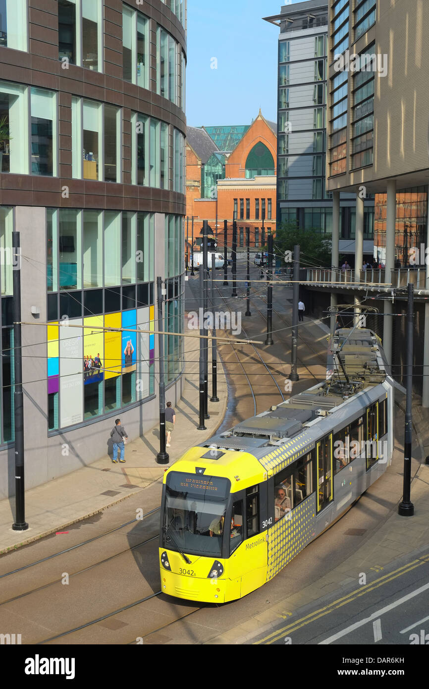England, Manchester, view from Piccadilly Rail Station, towards Tram Stock Photo