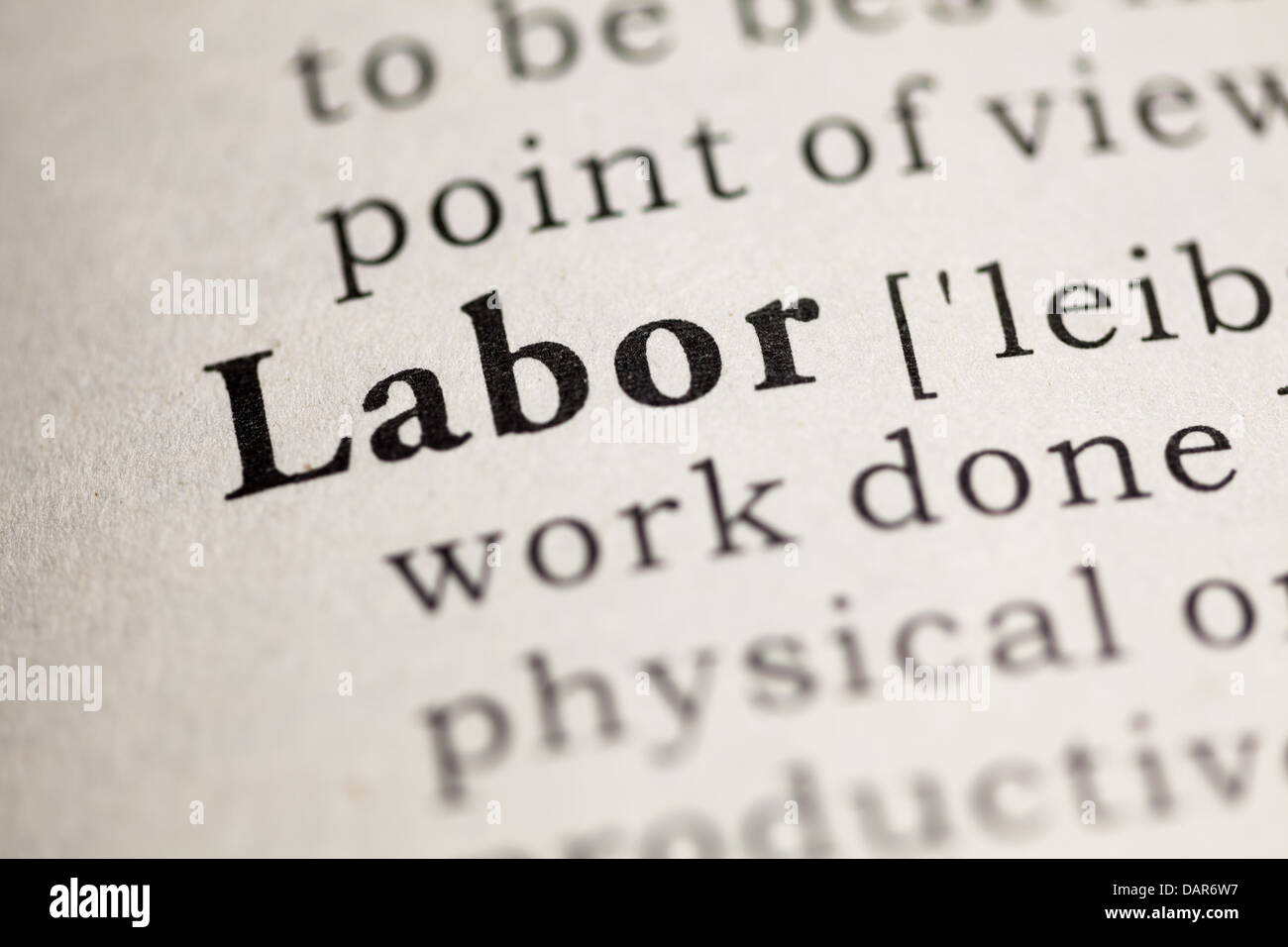 Fake Dictionary, Dictionary definition of the word Labor. Stock Photo