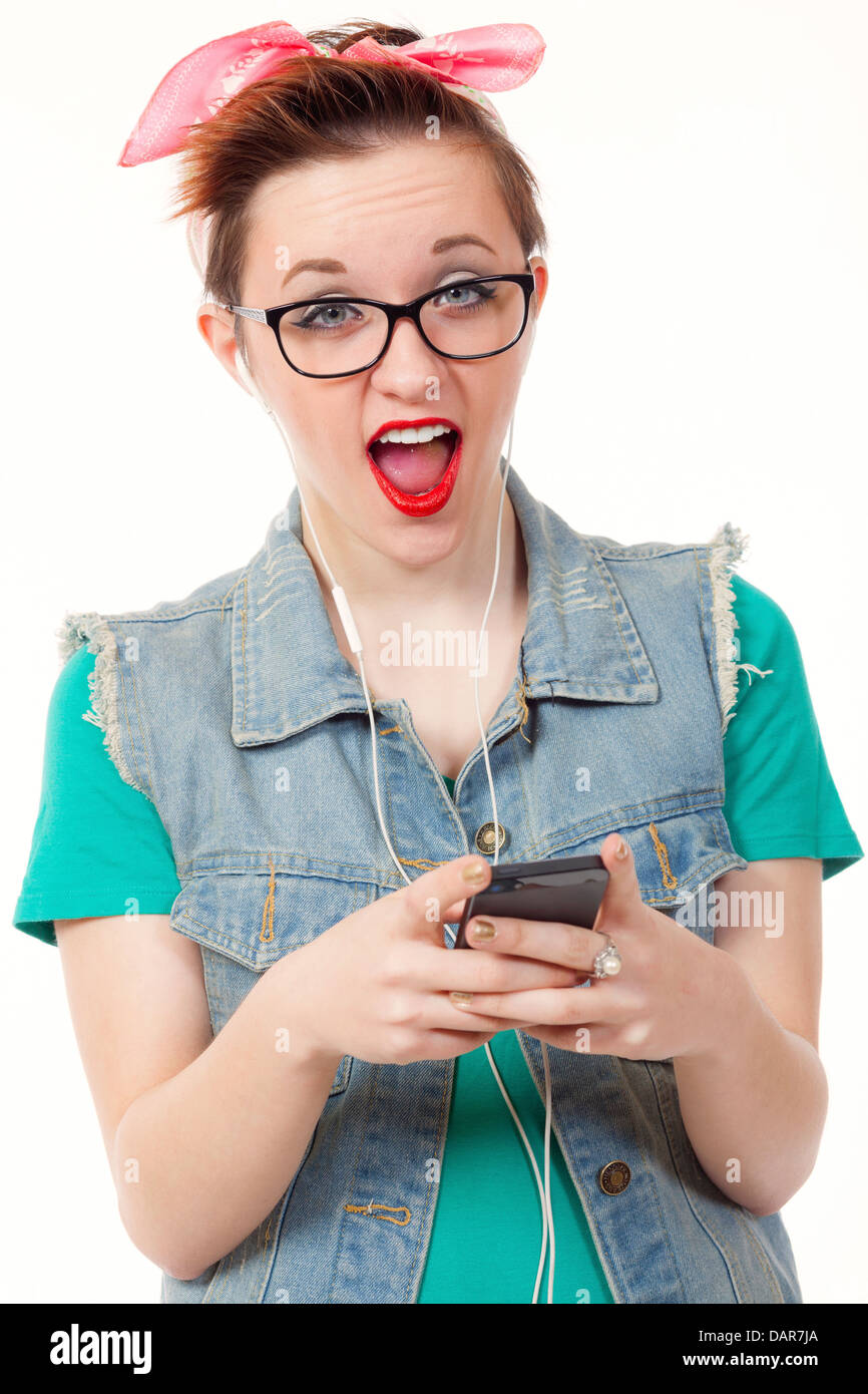 Funny girl poses faces for the camera Stock Photo - Alamy