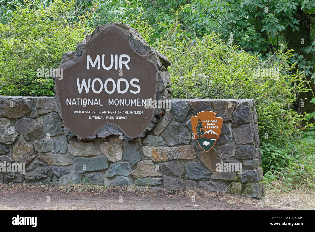 Entrance sign to Muir Woods National Monument California Stock Photo