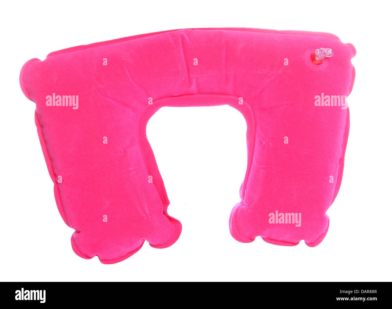 pink inflatable travel neck cushion studio cutout Stock Photo