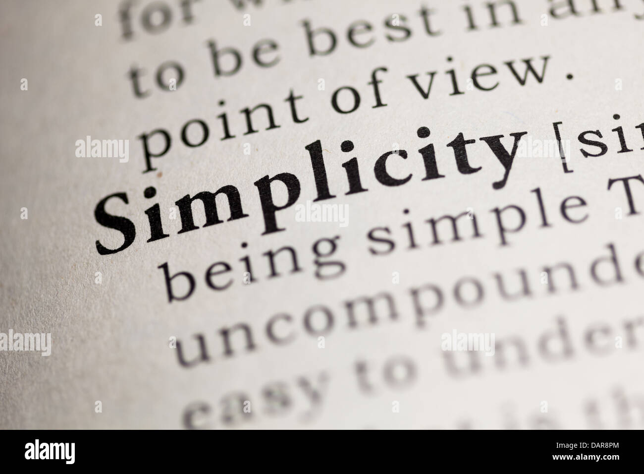 Fake Dictionary, Dictionary definition of the word Simplicity. Stock Photo