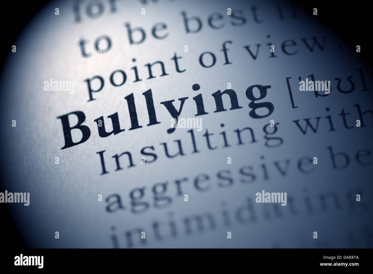 Fake Dictionary, Dictionary definition of the word Bullying Stock Photo