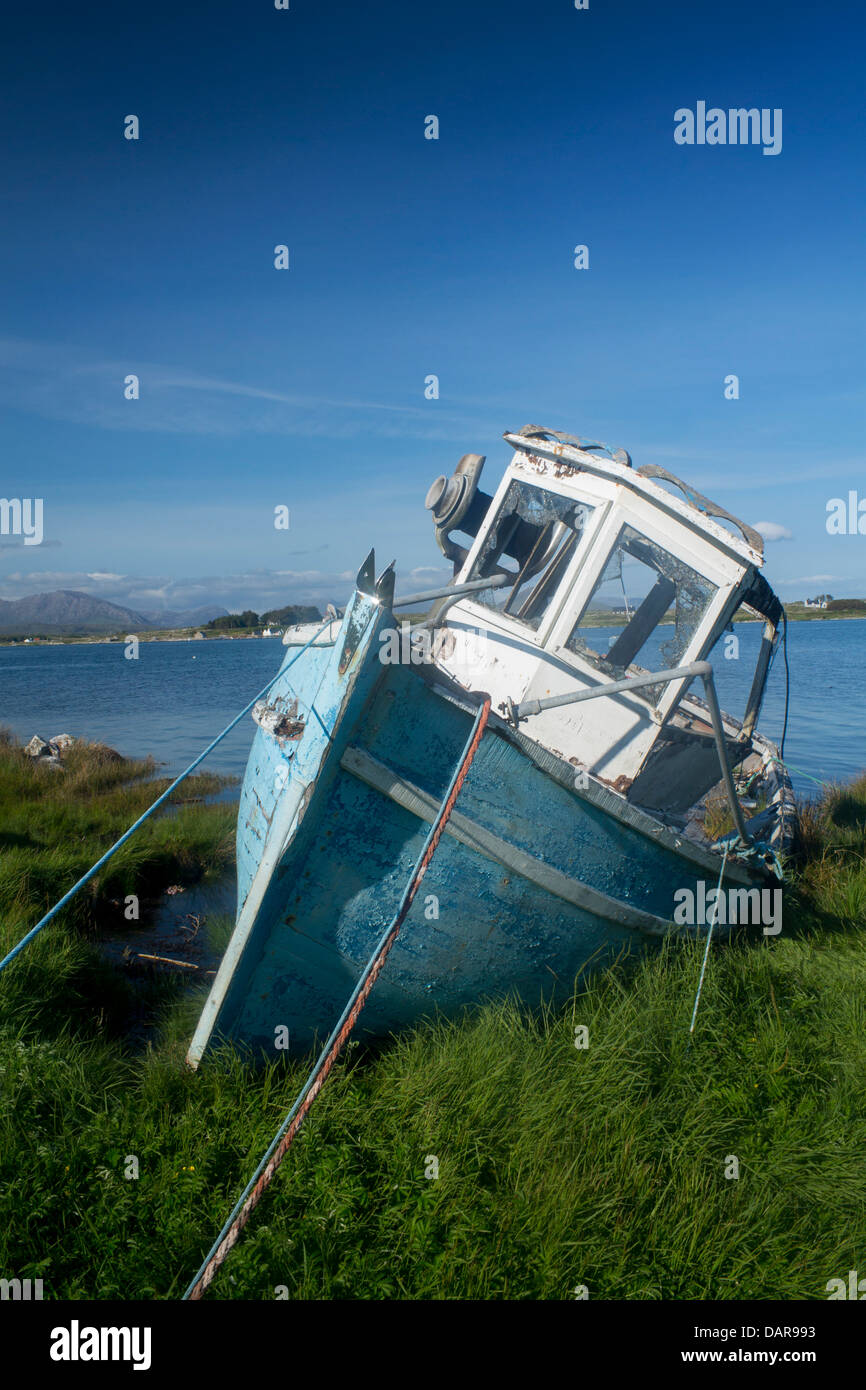 Disused fishing boat Bertraghboy Bay Roundstone Connemara County Galway Eire Republic of Ireland Stock Photo