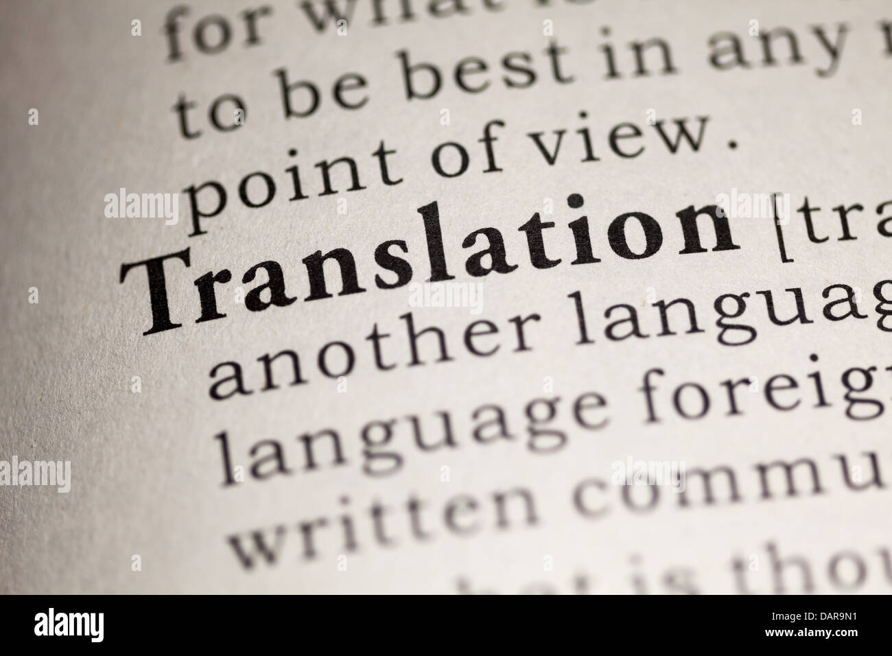 Fake Dictionary, Dictionary definition of the word Translation. Stock Photo