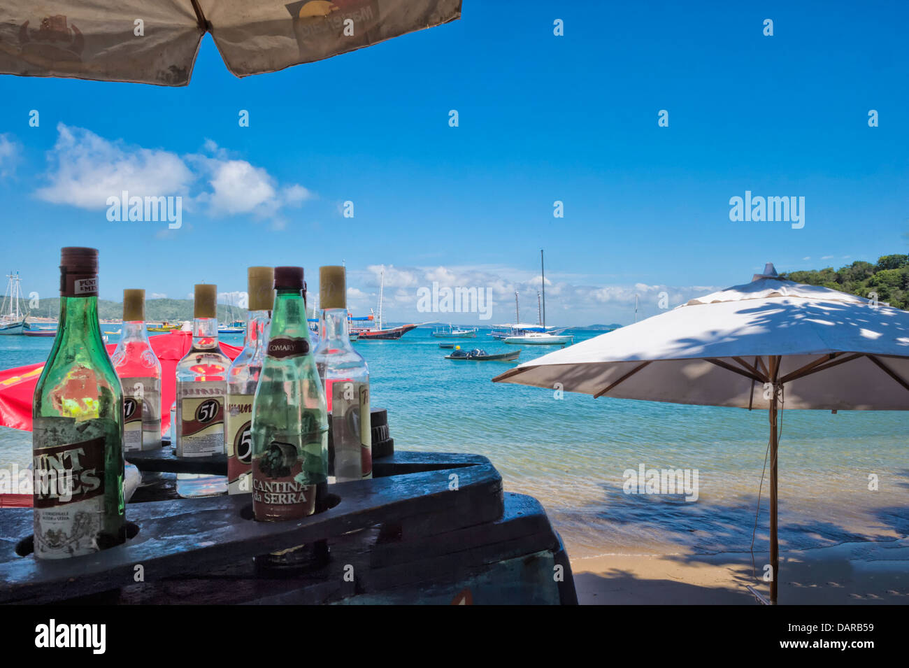 Praia Ossos, Bottles and a beach bar, Buzios, Rio de Janeiro, Brazil