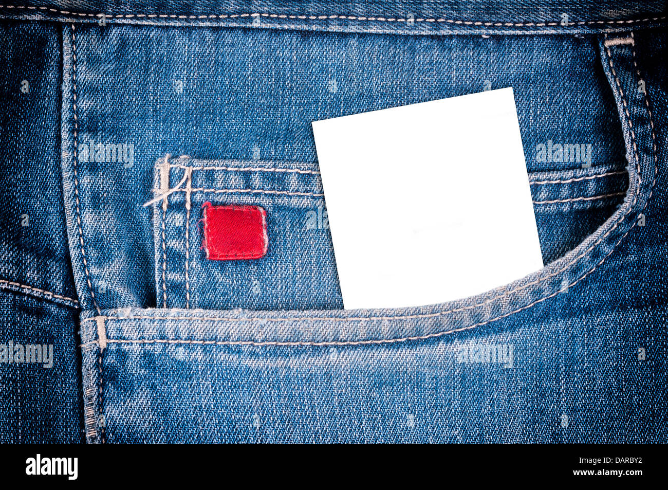 Close up to blue jeans pocket with plank paper Stock Photo - Alamy