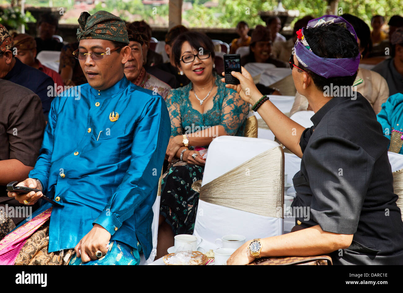 Guests at Balinese wedding in Ubud, Bali Stock Photo