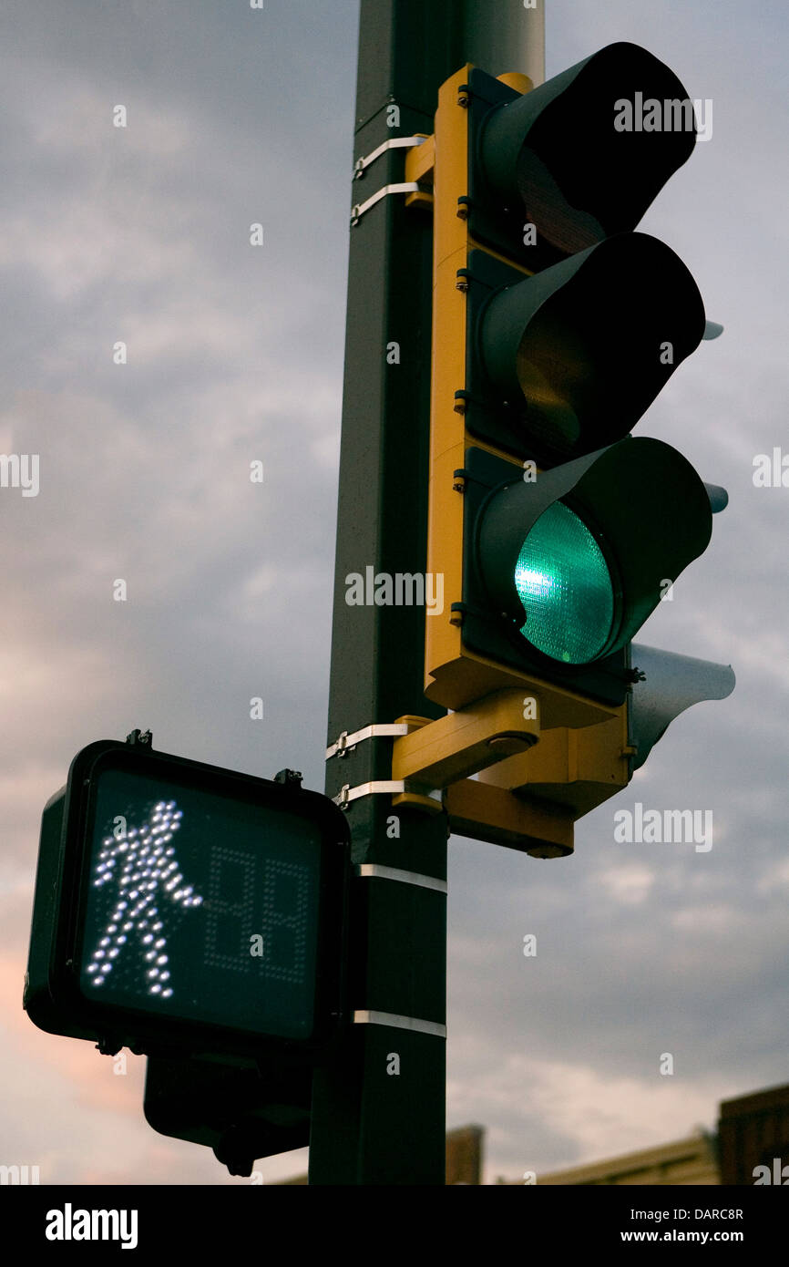 Green traffic light and pedestrian walk signal Stock Photo ...