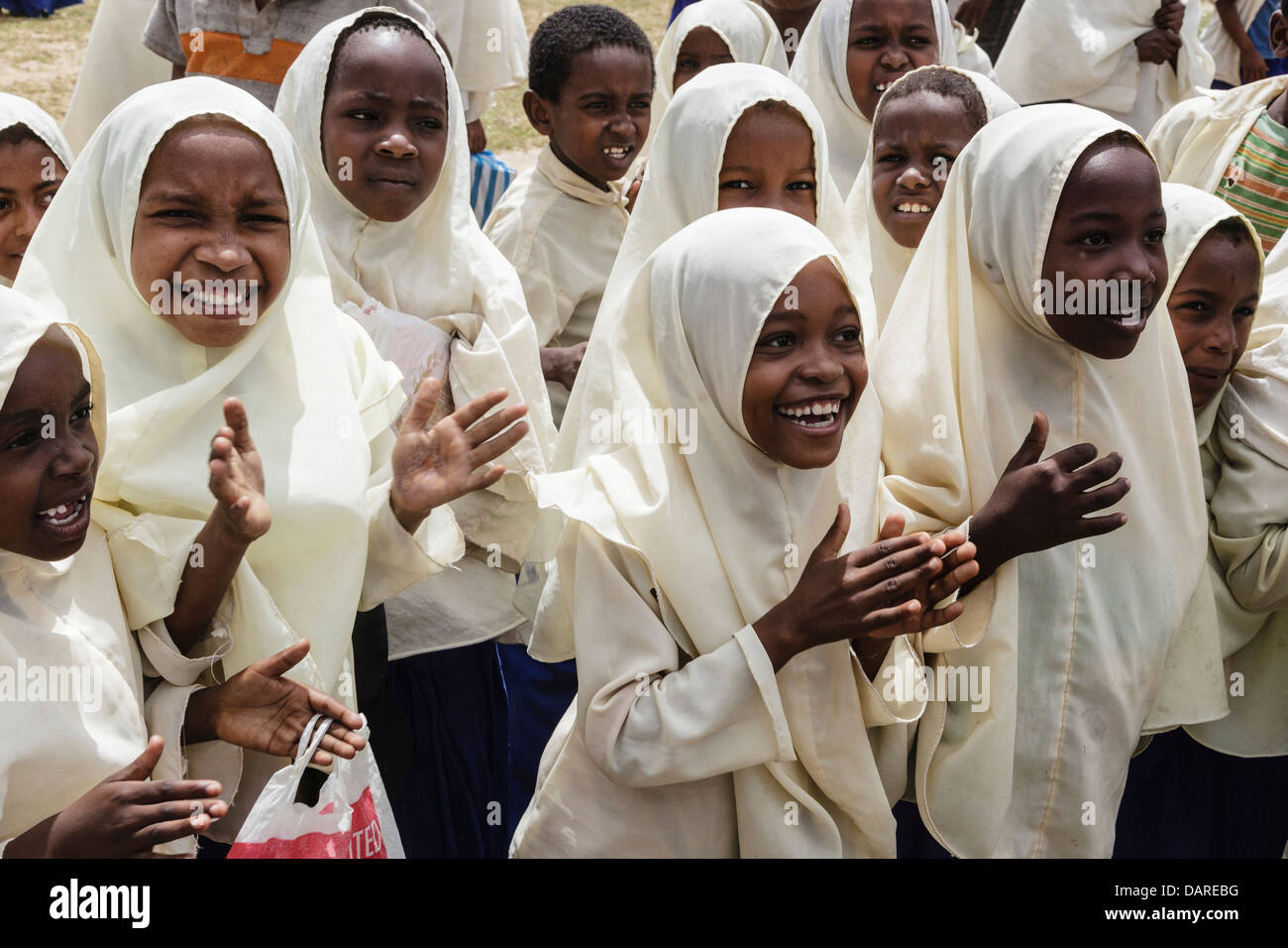 Africa, Tanzania, Zanzibar, Pemba Island. Schoolgirls in hijab. Stock Photo