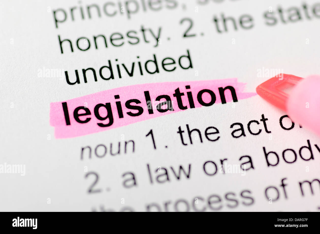 Legislation highlighted in dictionary Stock Photo