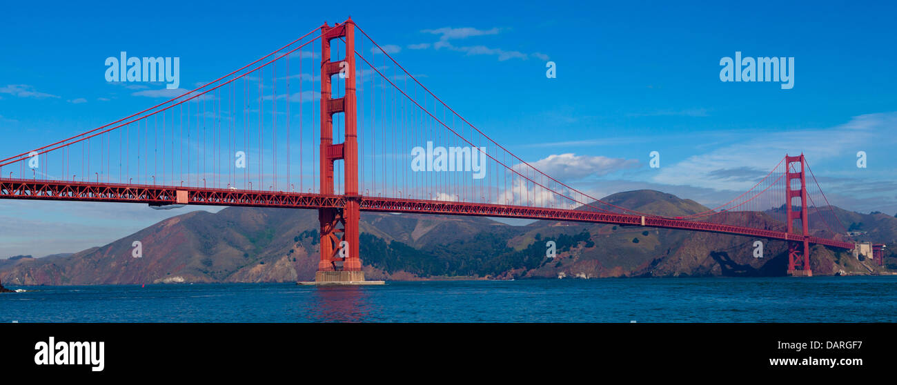 A panoramic view of the Golden Gate Bridge in San Francisco, California Stock Photo