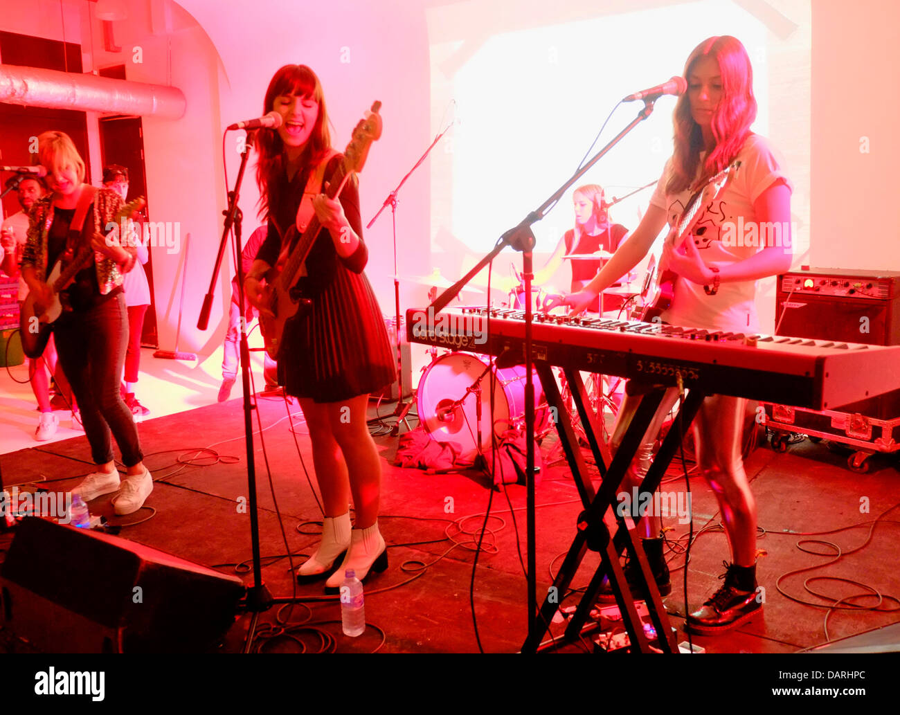 Annroy Gallery, London, UK. 17th July, 2013. The Beaches, All female indie rock band from Toronto play in London for event launch 'the full service' Credit:  Rachel Megawhat/Alamy Live News Stock Photo