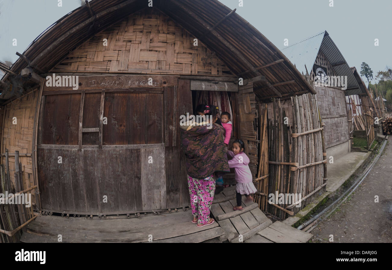 arunachal pradesh conical roof ,bamboo wall,colorful Stock Photo
