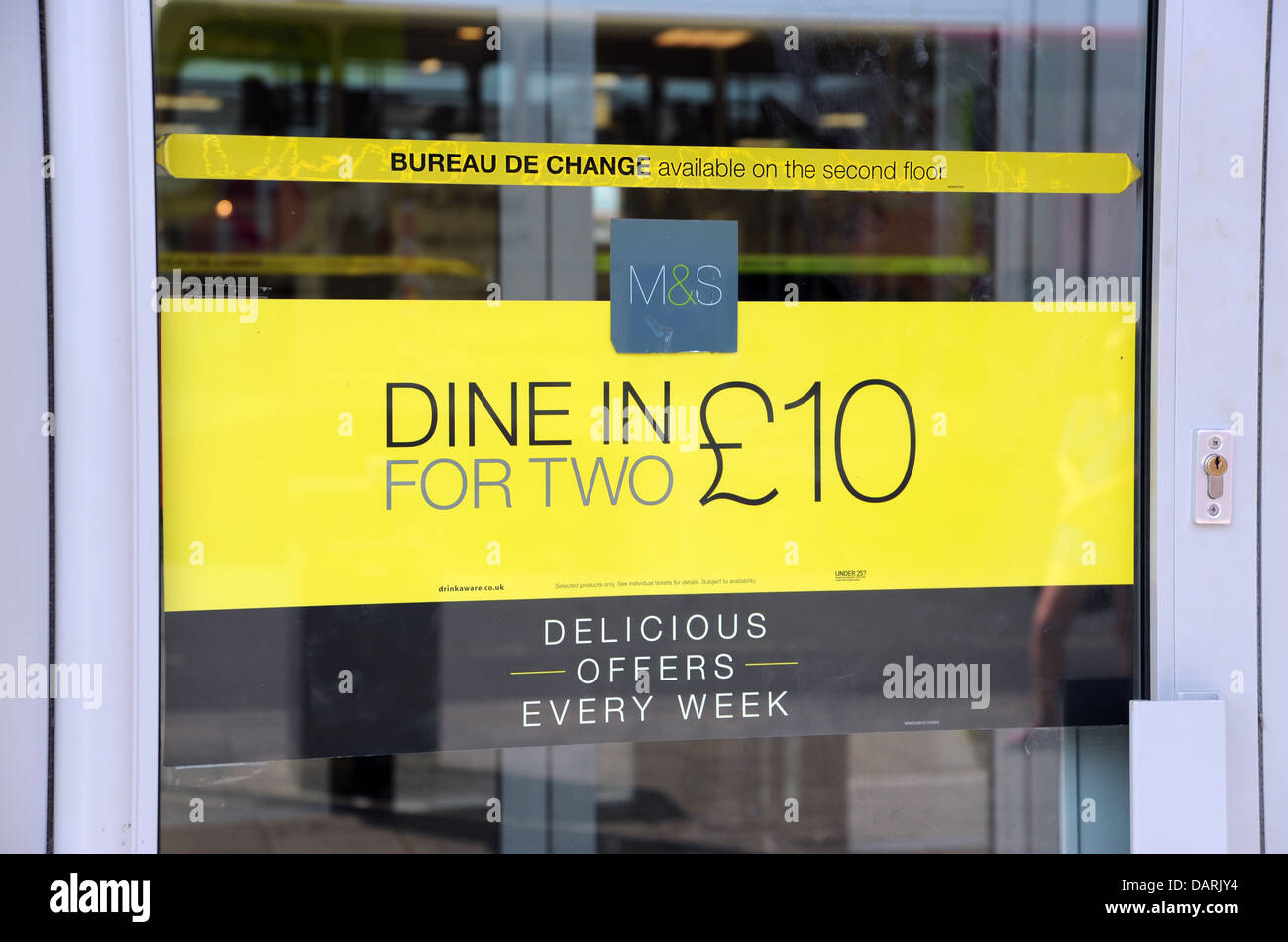 Dine in For Two for £10 offer sign at Marks and Spencer or M&S store UK  Stock Photo - Alamy