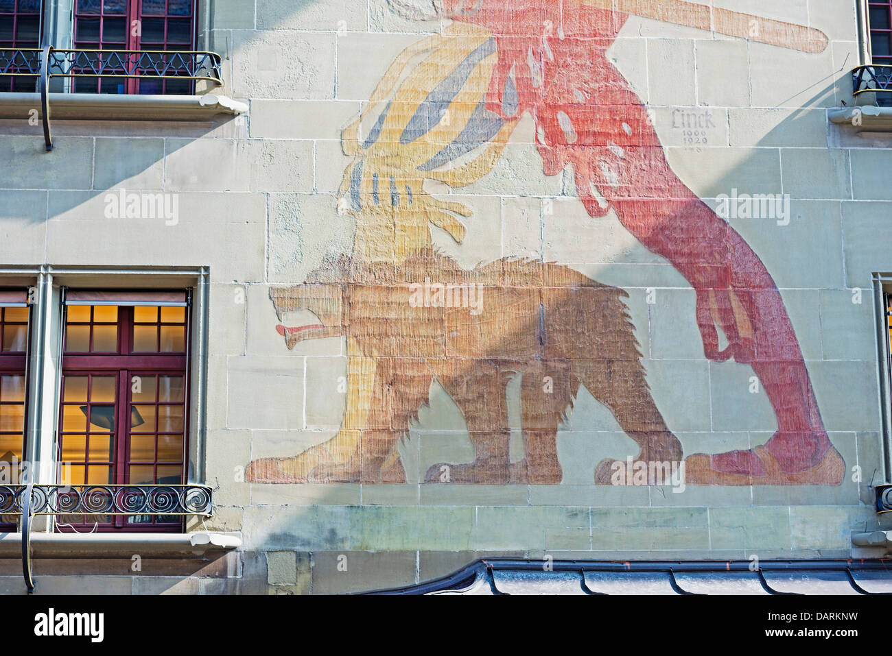 Europe, Switzerland, Bern, Swiss capital city, bear wall painting Stock Photo