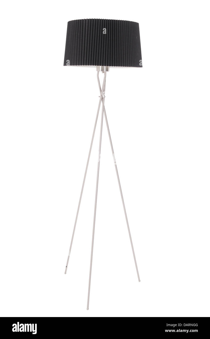 Floor lamp with a black shade on a white background Stock Photo