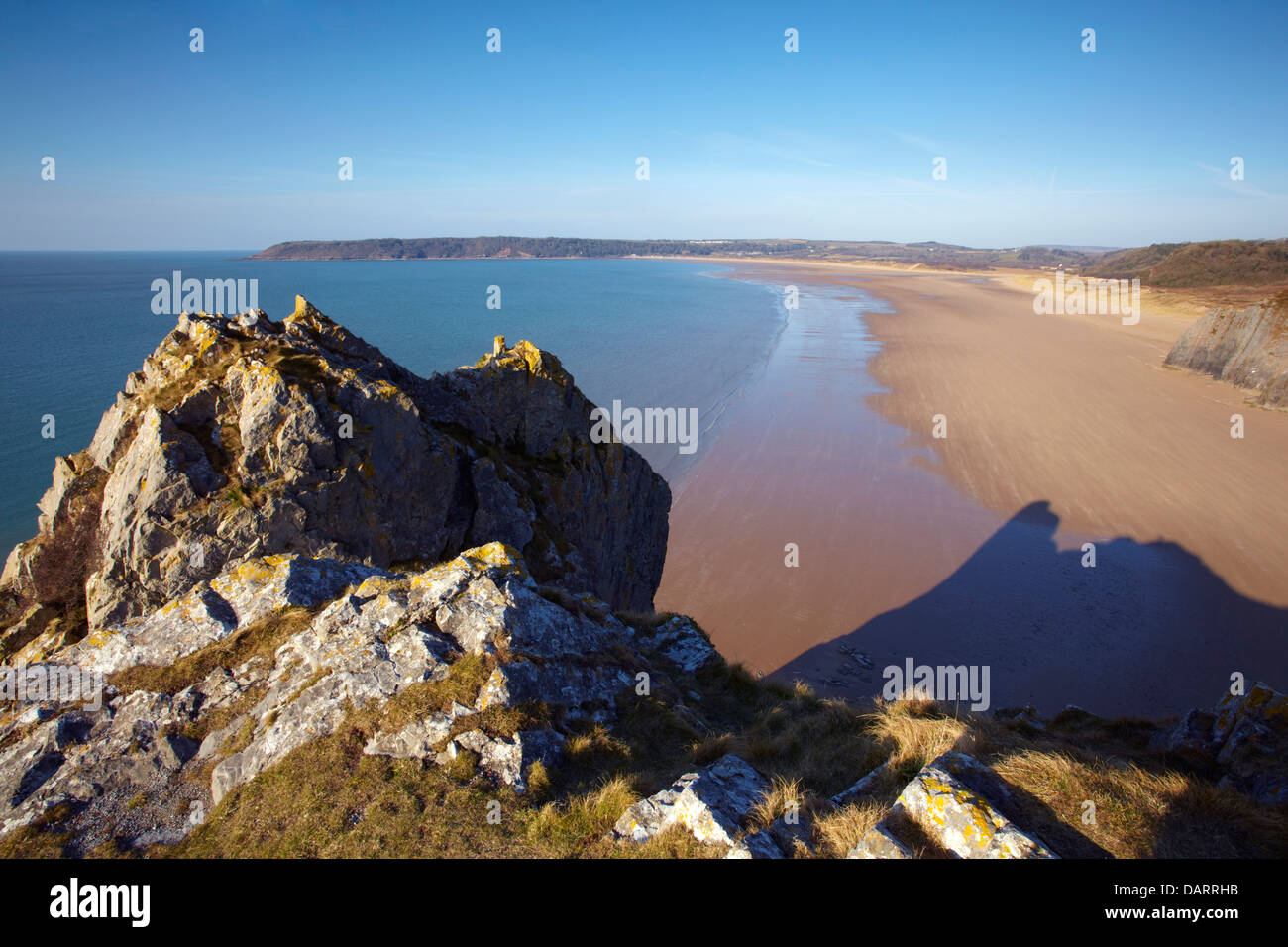 View from Great Tor, Three Cliffs Bay,  looking westwards over Oxwich Bay, Gower peninsula, Wales Stock Photo