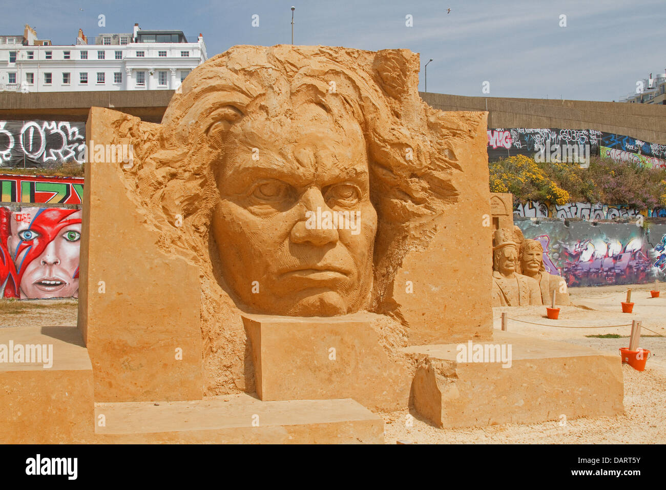Brighton,UK,17th July 2013, Beethoven's sand sculpture in Brighton Credit: Keith Larby/Alamy Live News Stock Photo