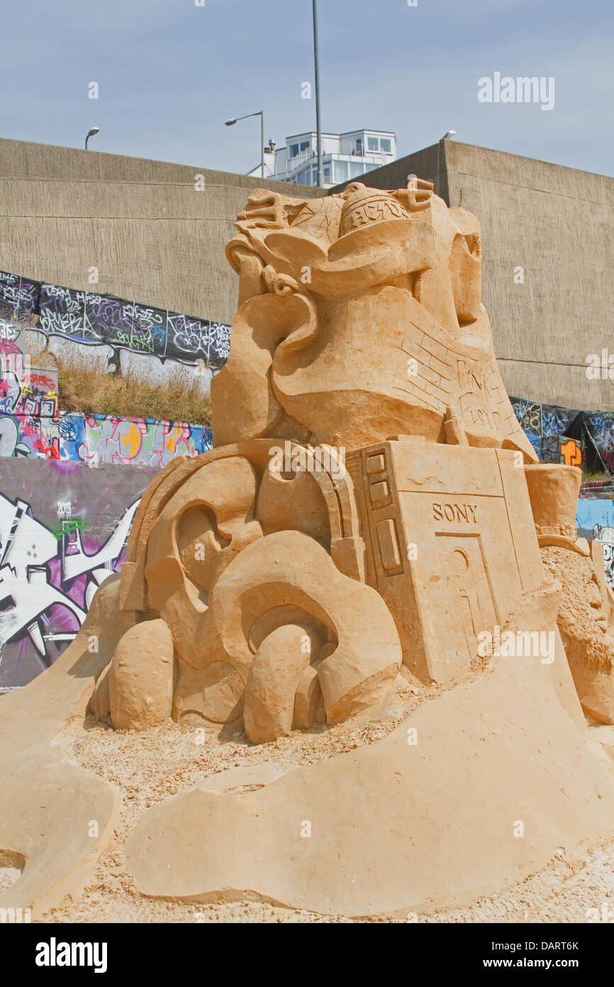 Brighton,UK,17th July 2013, A music sand sculpture in Brighton Credit: Keith Larby/Alamy Live News Stock Photo