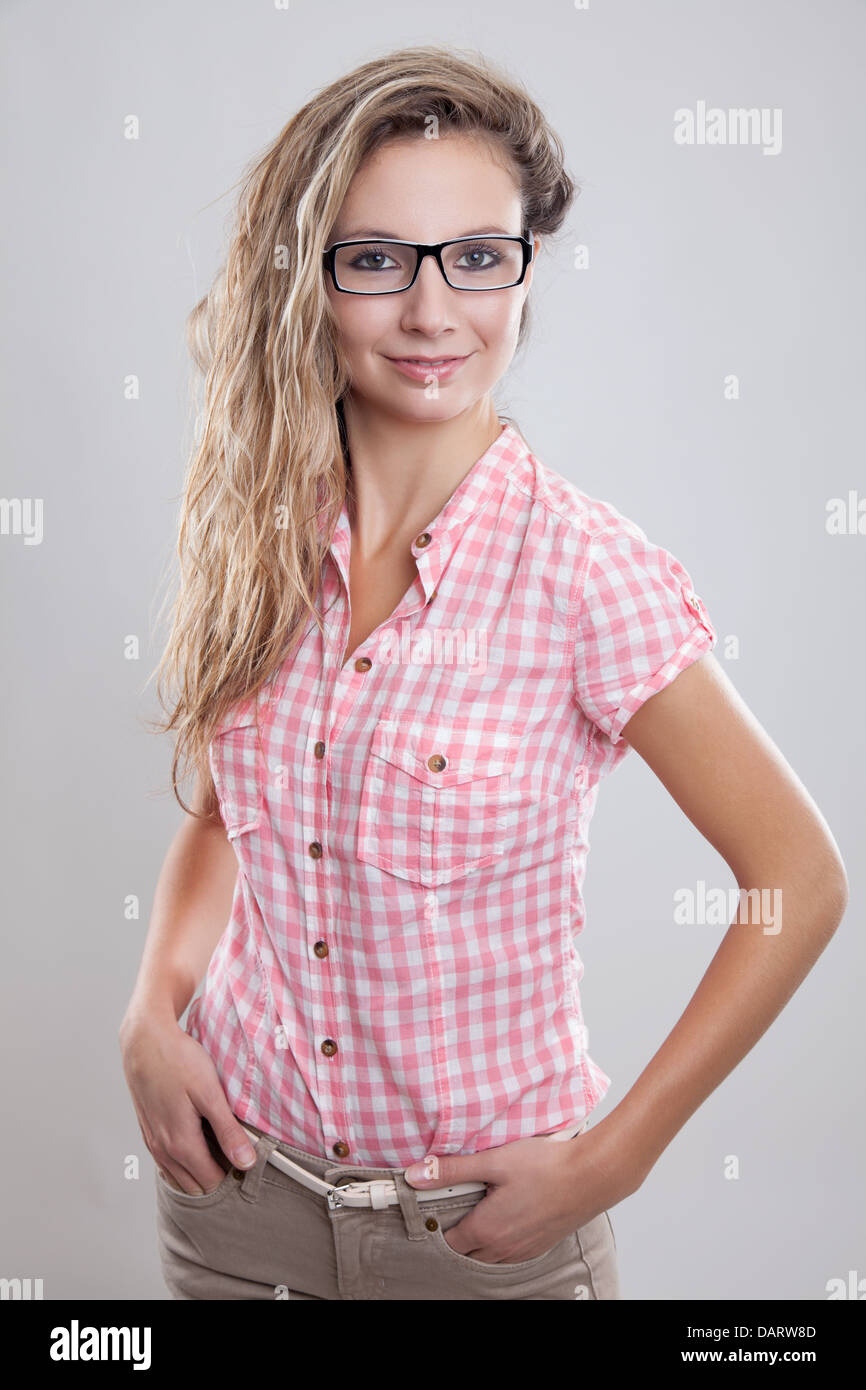 Casual woman wearing glasses Stock Photo Alamy