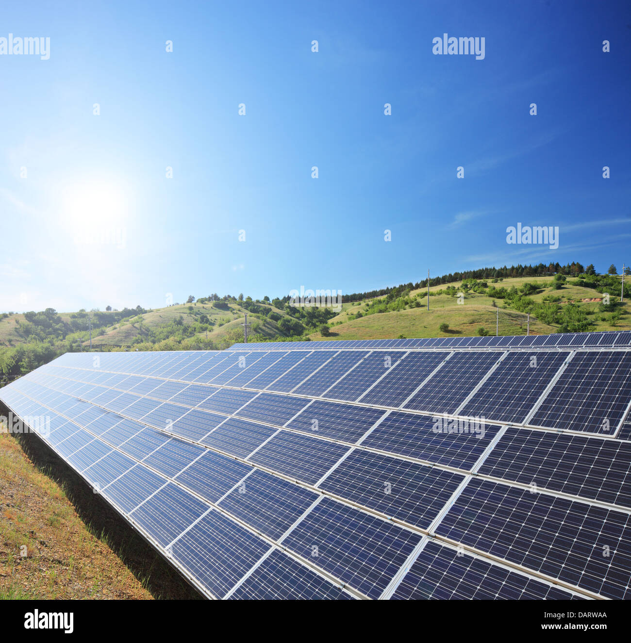 View of a solar photovoltaic cell panels under sunny sky Stock Photo ...