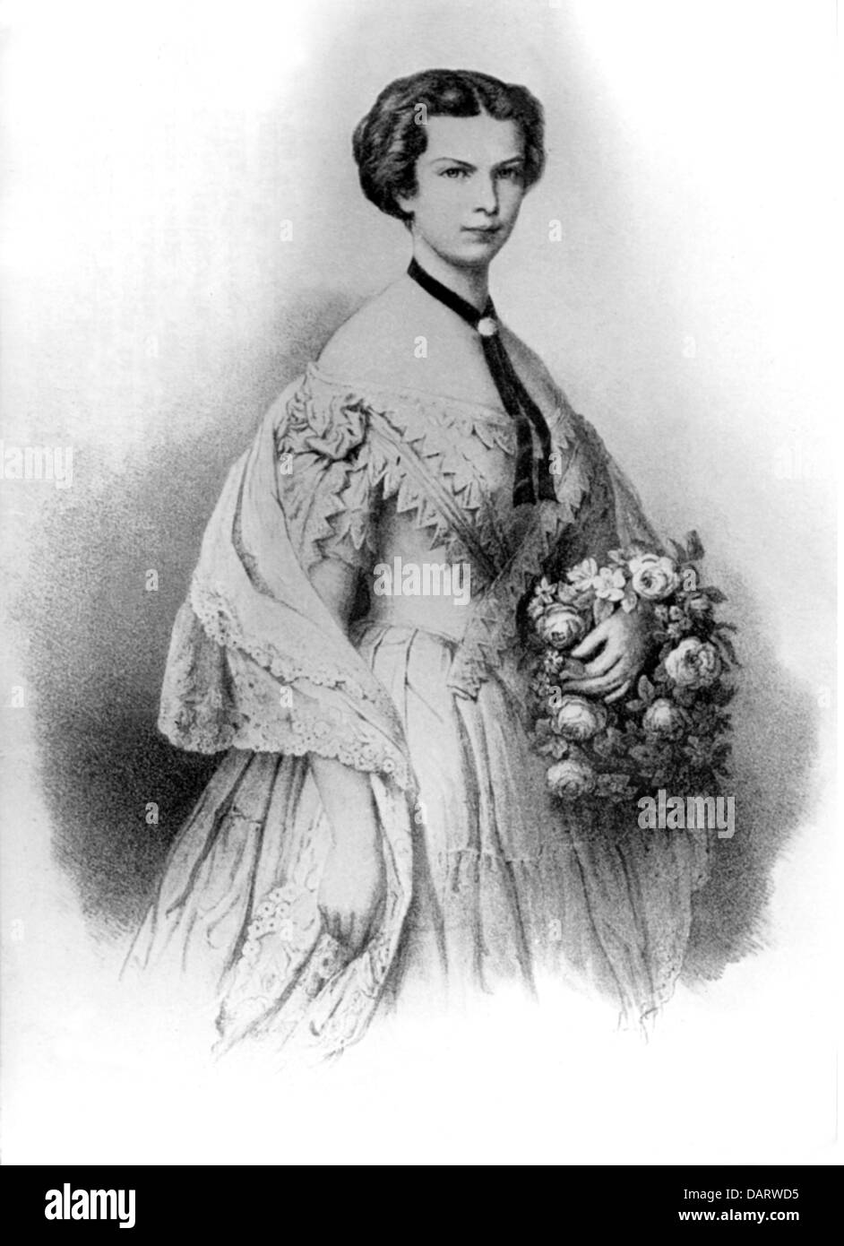 Elisabeth Amalie 'Sisi', 25.12.1837 - 9.9.1898, Empress of Austria 24.4.1854 - 9.9.1898, half length, lithograph by Franz Hanfstaengl, 1853, Stock Photo