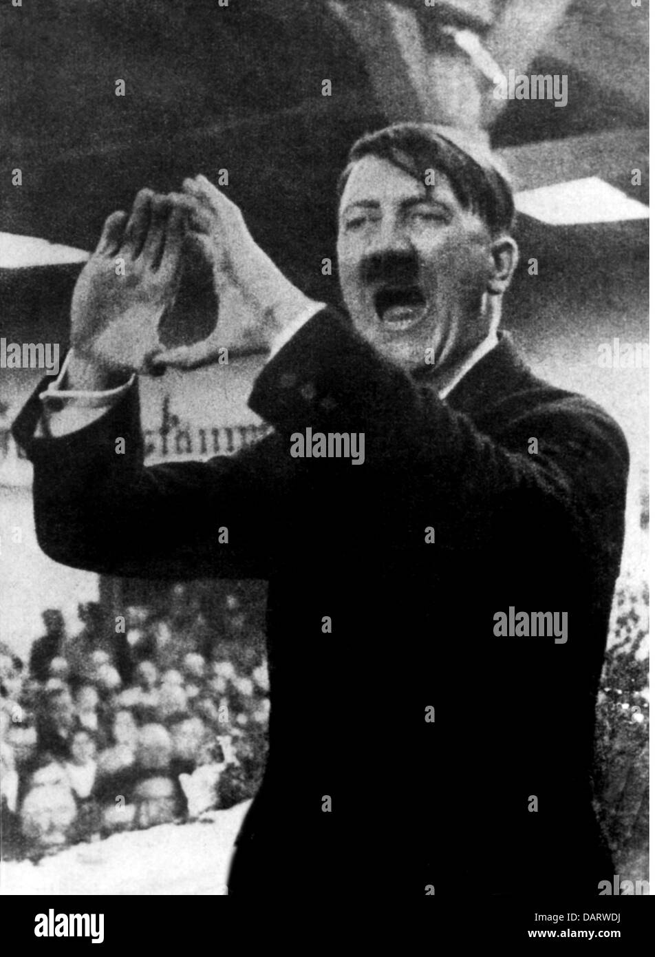 Hitler, Adolf, 20.4.1889 - 30.4.1945, German politician (NSDAP), speech in the Landwirtschaftshalle in Jever, 12.5.1931, Stock Photo