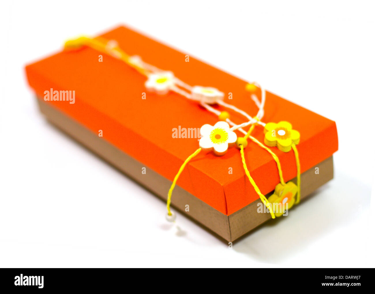 orange gift box with decoration Stock Photo Alamy