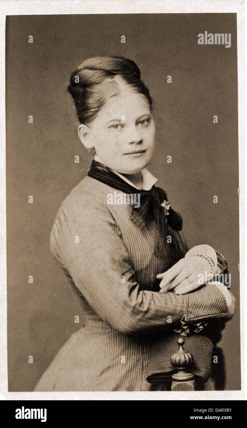 people, women, woman, half length, carte-de-visite, late 19th century, nostalgia, studio shot, hair style, hairstyle, hairdo, haircut, hair styles, hairstyles, haircuts, historic, historical, woman, women, female, people, Additional-Rights-Clearences-Not Available Stock Photo