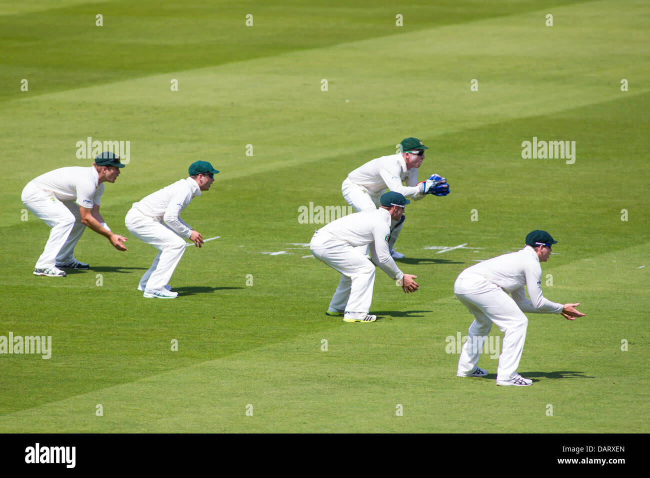 London, UK. 18th July, 2013. The Australian slip fielding cordon on day